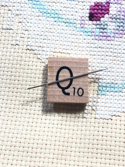 Needle Minder - Initial Scrabble Tile/Thread Holder/ Parking Aid