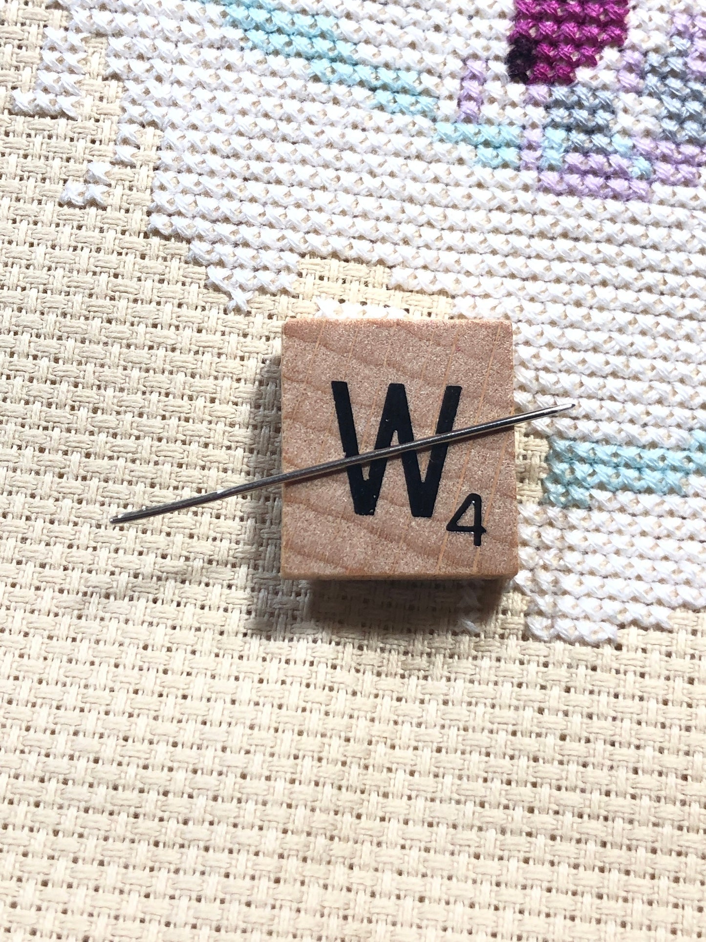 Needle Minder - Initial Scrabble Tile/Thread Holder/ Parking Aid