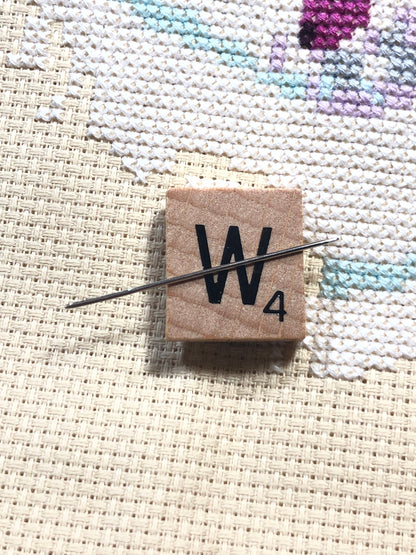 Needle Minder - Initial Scrabble Tile/Thread Holder/ Parking Aid