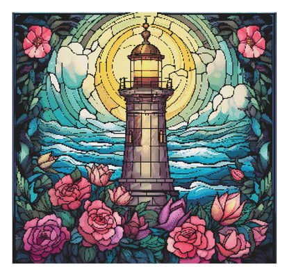 Stained Glass Lighthouse - PDF - Full Coverage PDF Cross Stitch Chart Pattern Keeper Compatible*