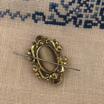 Beige jewelled Needle Minder for Cross Stitch and Needlework
