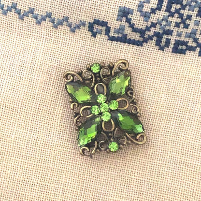 Green jewelled Needle Minder for Cross Stitch and Needlework