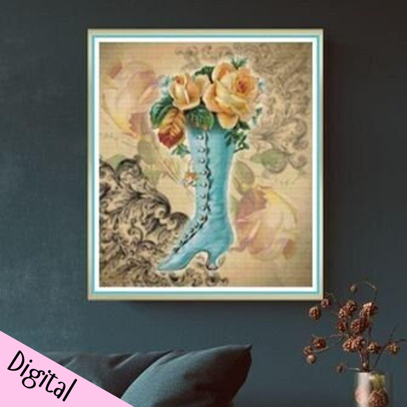 Vintage Blue Boot PDF Cross Stitch Chart - Pattern Keeper Compatible*