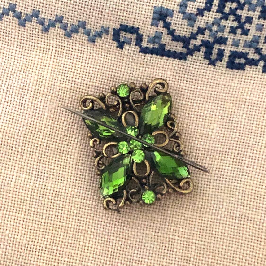 Green jewelled Needle Minder for Cross Stitch and Needlework