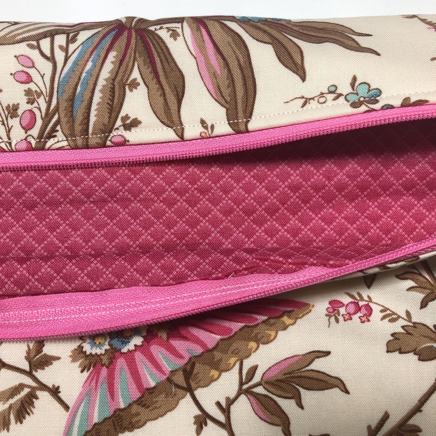 Pink Floral Project Bag for Cross Stitch : Handmade Cotton Craft Organizer