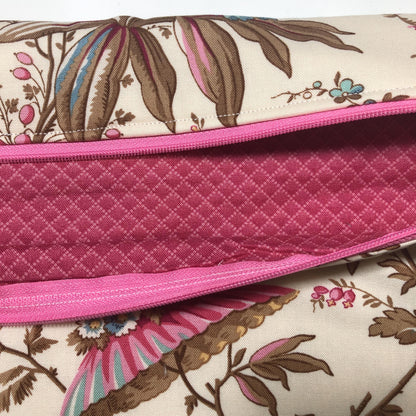 Pink Floral Project Bag for Cross Stitch : Handmade Cotton Craft Organizer