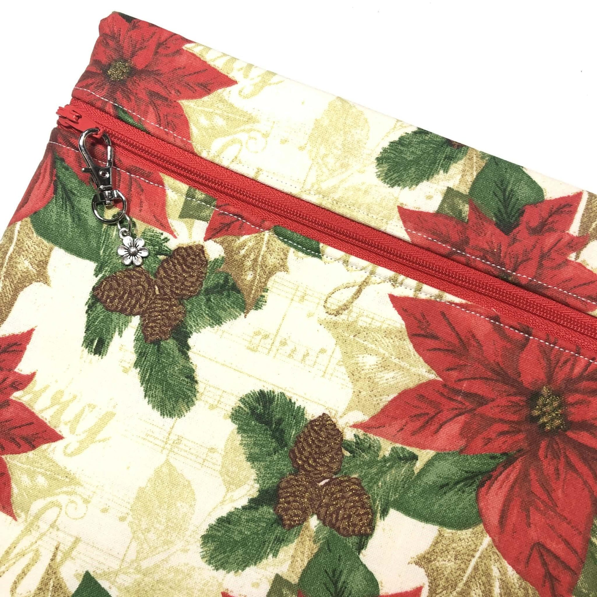 Christmas Poinsettia Themed Project Bag for Cross Stitch and other crafts - 11.5" x 8.5"