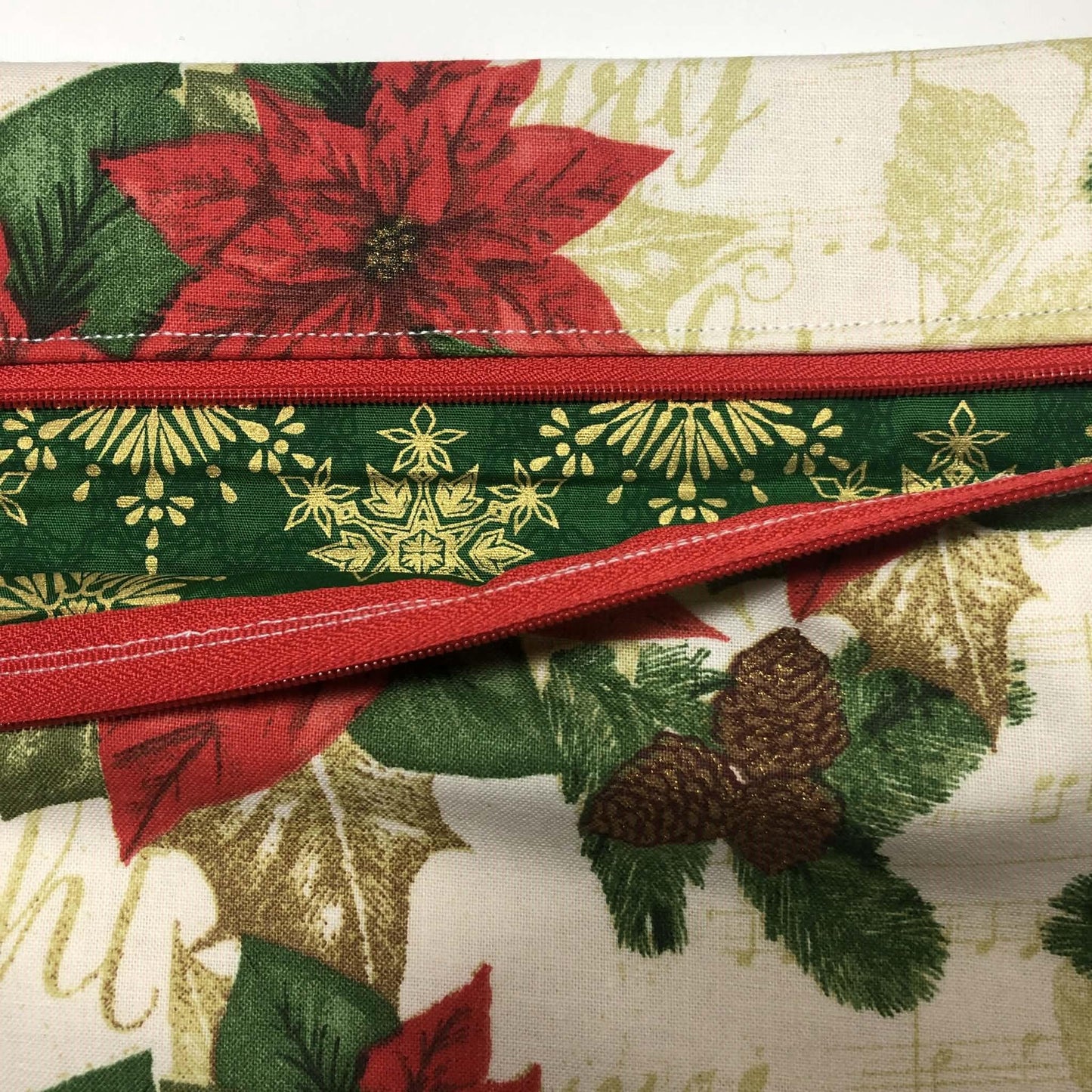 Christmas Poinsettia Themed Project Bag for Cross Stitch and other crafts - 11.5" x 8.5"