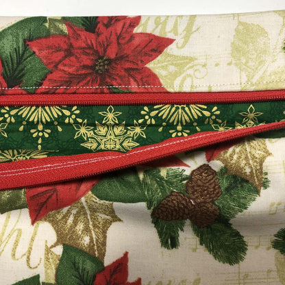 Christmas Poinsettia Themed Project Bag for Cross Stitch and other crafts - 11.5" x 8.5"