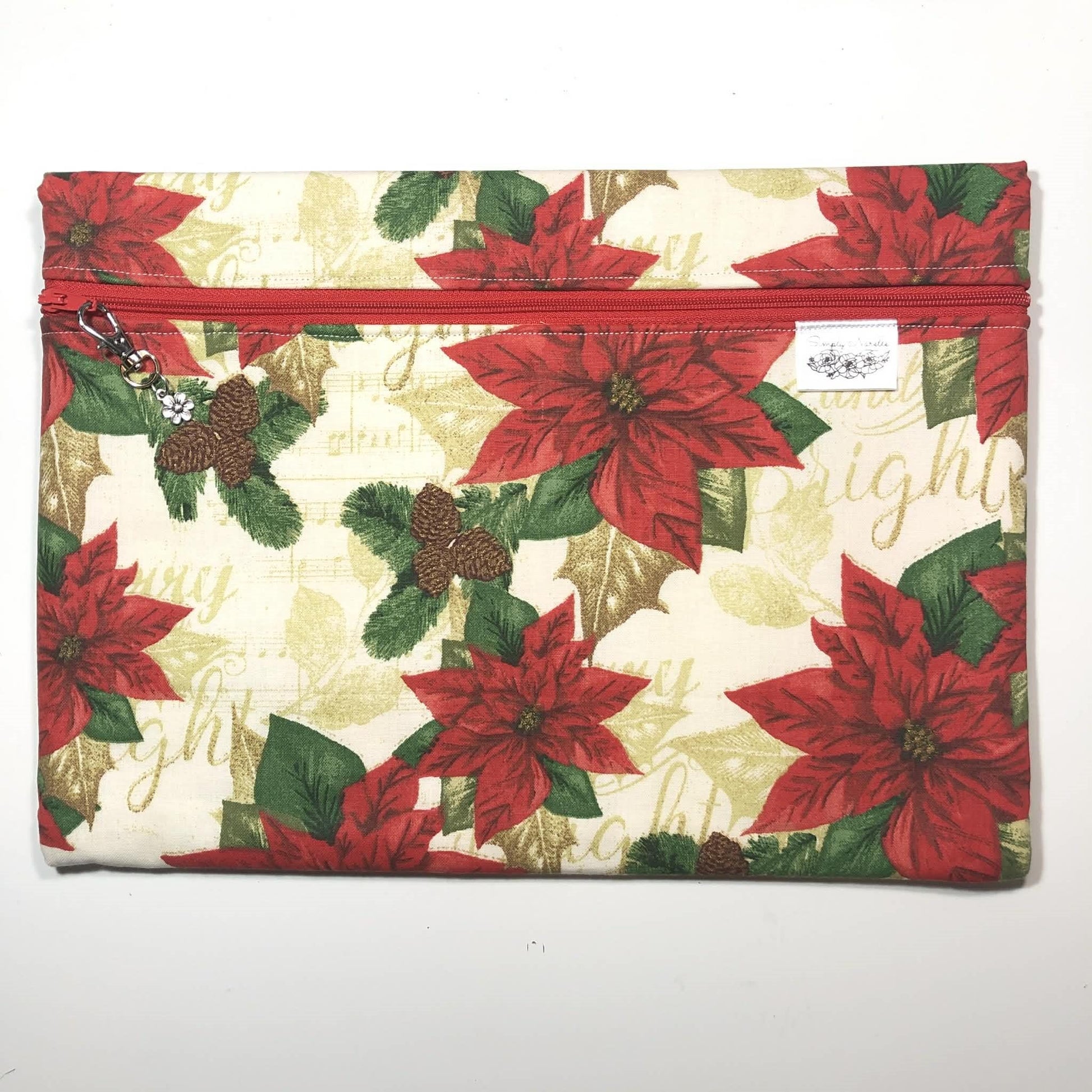 Christmas Poinsettia Themed Project Bag for Cross Stitch and other crafts - 11.5" x 8.5"