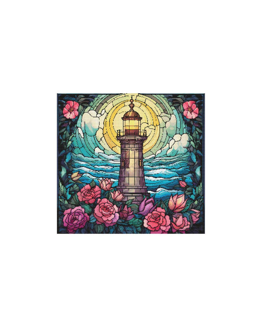 Stained Glass Lighthouse - PDF - Full Coverage PDF Cross Stitch Chart Pattern Keeper Compatible*