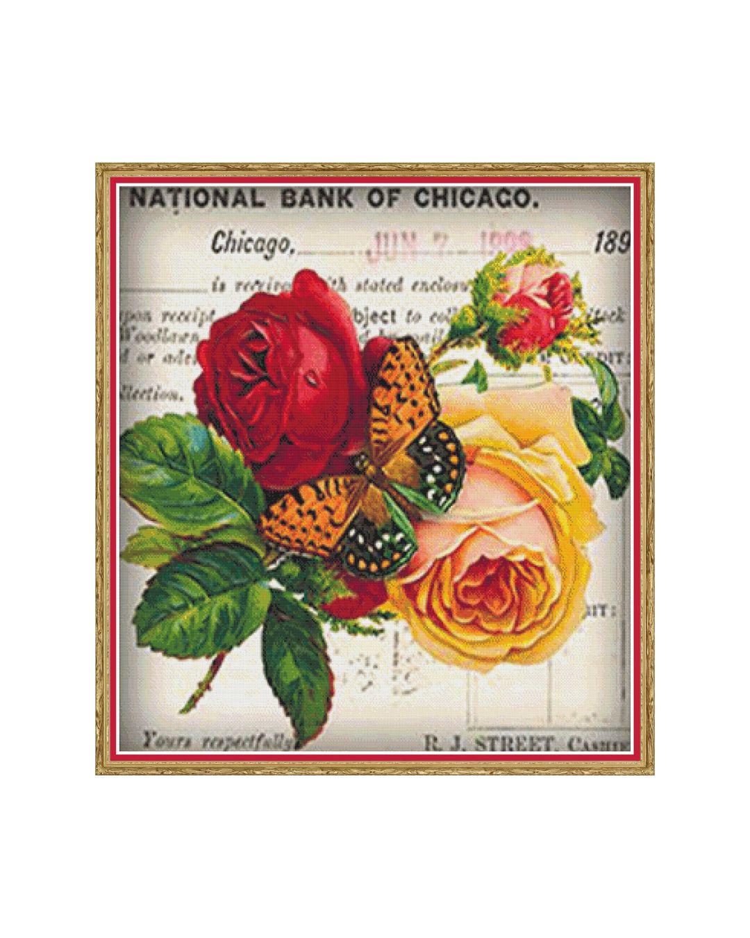 Roses of Chicago PDF Cross Stitch Chart - Max colours - Pattern Keeper Compatible*