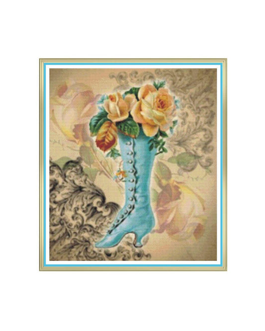 Vintage Blue Boot PDF Cross Stitch Chart - Pattern Keeper Compatible*