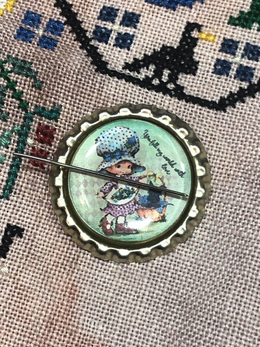 Nostalgic Country Girl Bottlecap Needle Minder - Thread Holder - Parking Aid