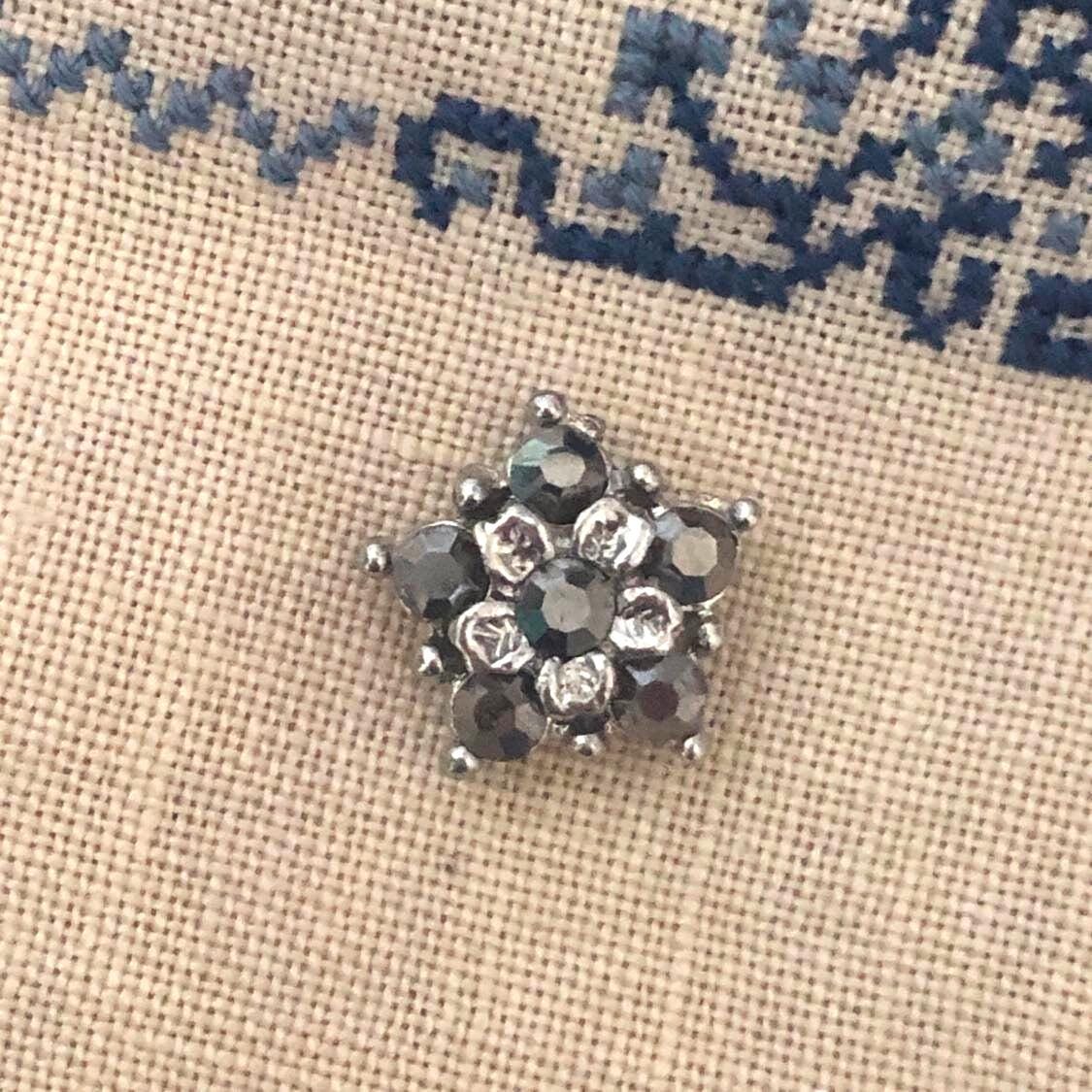 Grey jewelled Needle Minder for Cross Stitch and Needlework