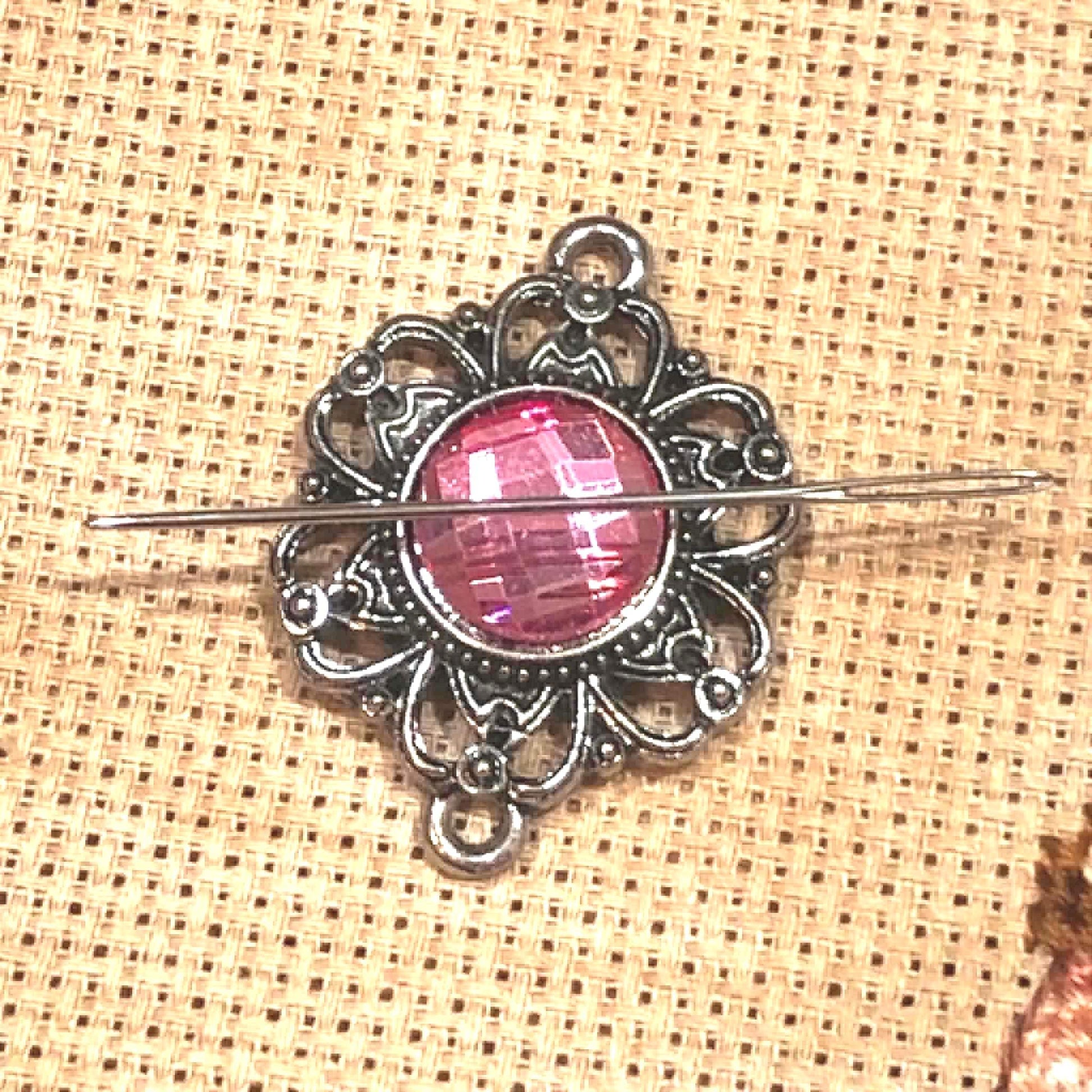 Pink Jewelled Needle Minder for Cross Stitch and Needlework