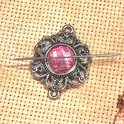 Pink Jewelled Needle Minder for Cross Stitch and Needlework