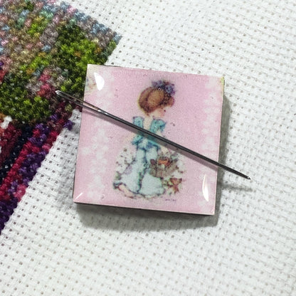 Vintage Girl Themed Wooden Needle Minder/Thread Holder/ Parking Aid