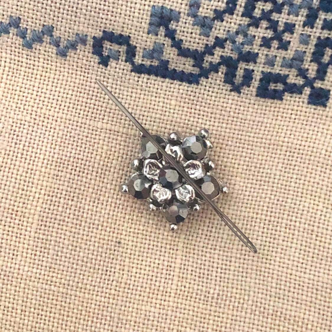 Grey jewelled Needle Minder for Cross Stitch and Needlework