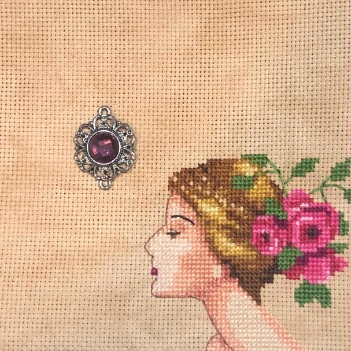 Purple Jewelled Needle Minder for Cross Stitch and Needlework