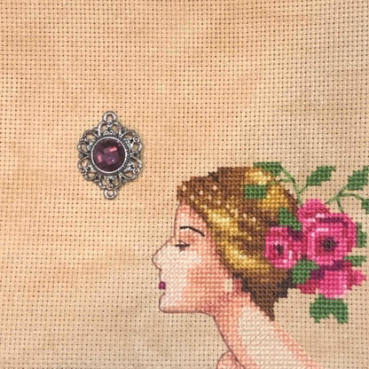 Purple Jewelled Needle Minder for Cross Stitch and Needlework