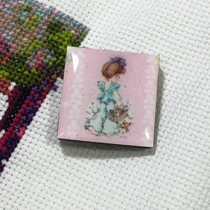 Vintage Girl Themed Wooden Needle Minder/Thread Holder/ Parking Aid