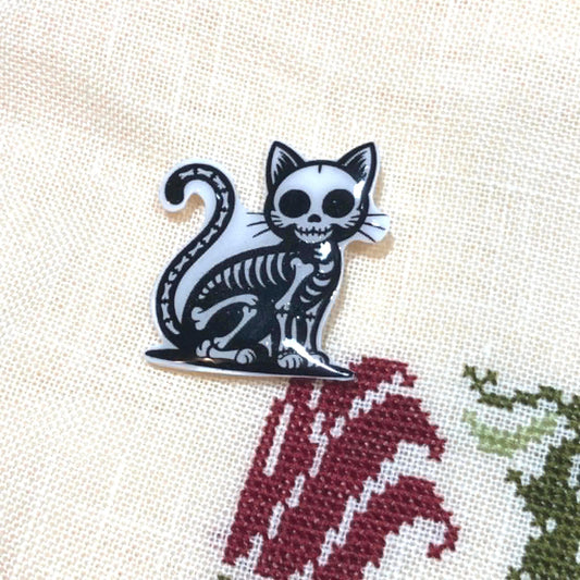 Skeleton Black Cat Acrylic Magnetic Needle Minder for Cross Stitch and Needlework