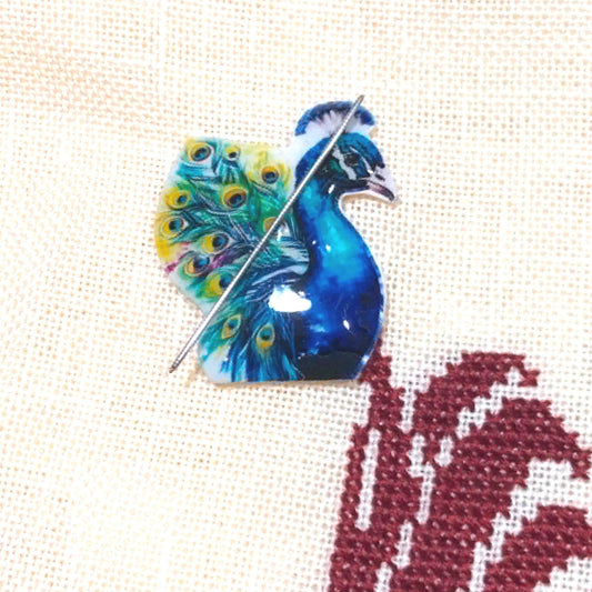 Peacock Acrylic Magnetic Needle Minder for Cross Stitch and Needlework