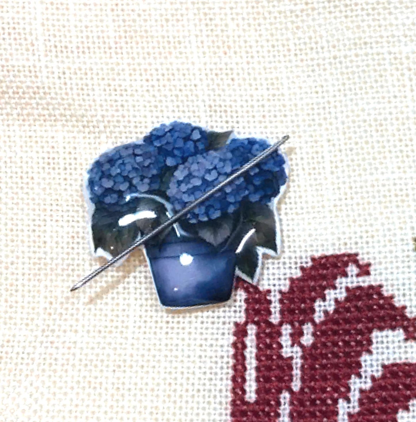 Hydrangea Acrylic Magnetic Needle Minder for Cross Stitch and Needlework