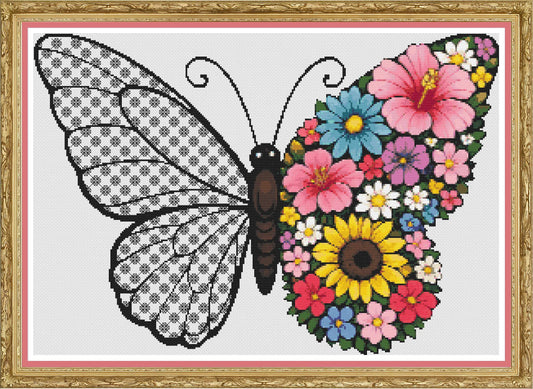 Floral Blackwork Butterfly PDF Cross Stitch Chart