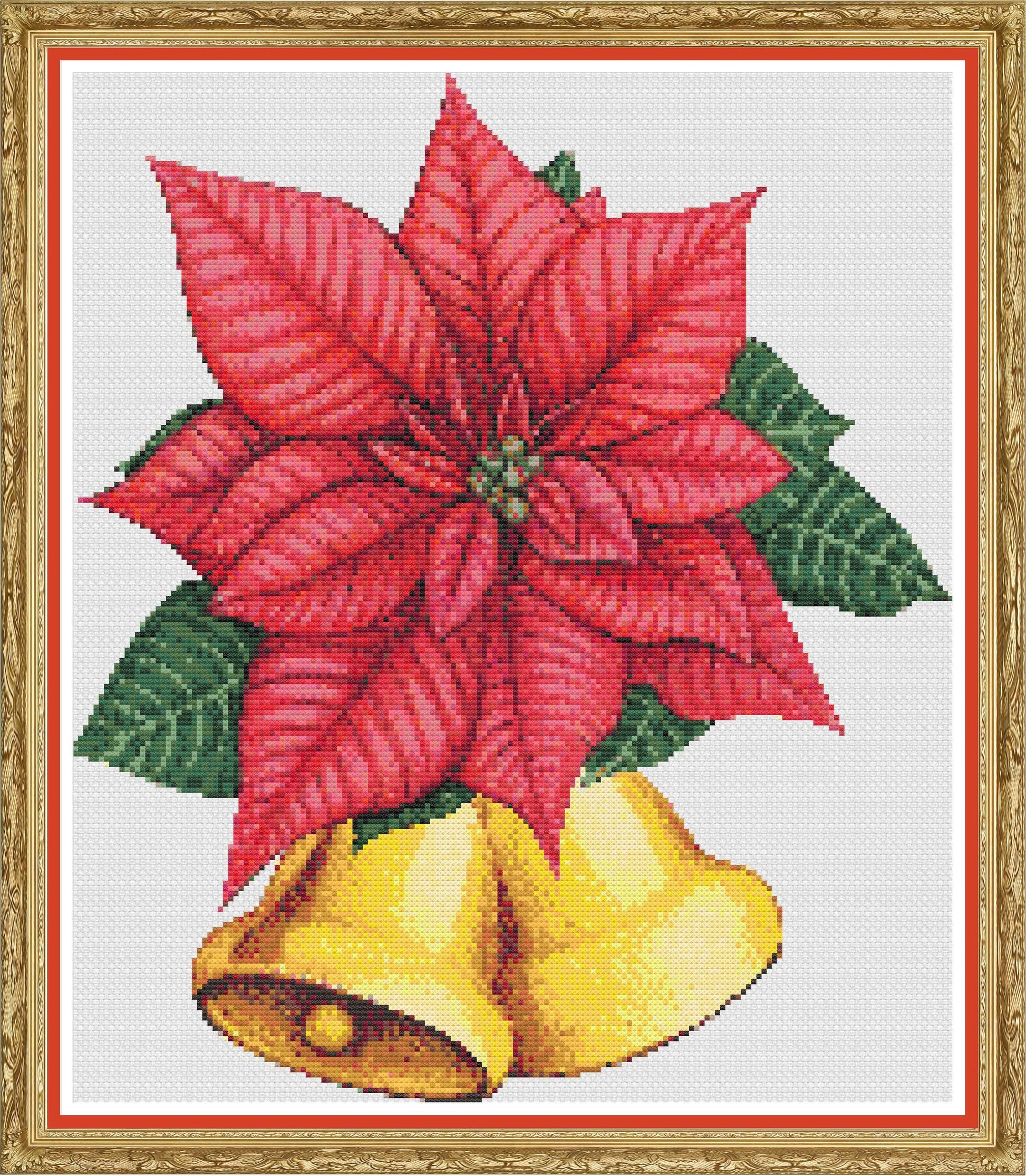 Poinsettia Bells PDF Full Coverage Cross Stitch Chart - Pattern Keeper Compatible*