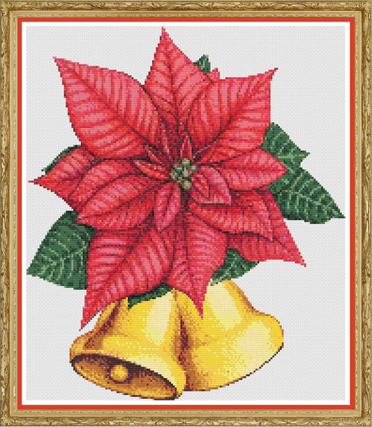 Poinsettia Bells PDF Full Coverage Cross Stitch Chart - Pattern Keeper Compatible*