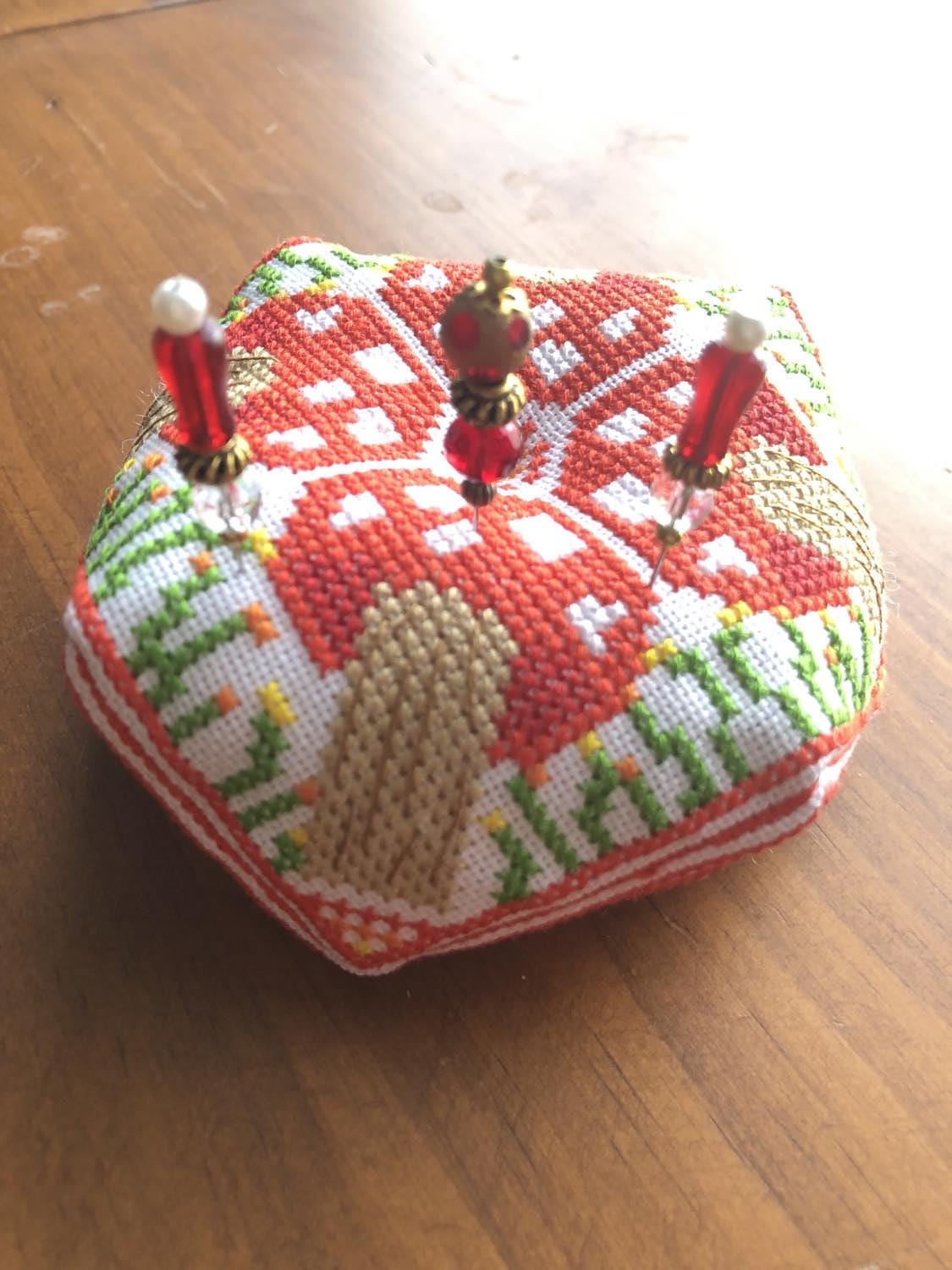 Mushroom Biscornu Cross Stitch Pattern – Woodland Fungi Needlework Design – Instant Download