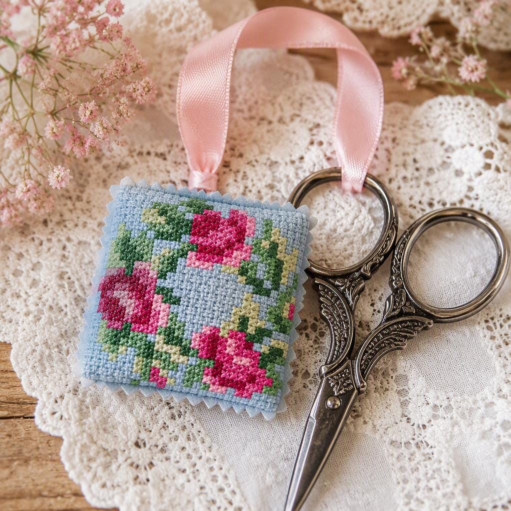 Rose Scissor Fob Cross Stitch Pattern – Instant Download