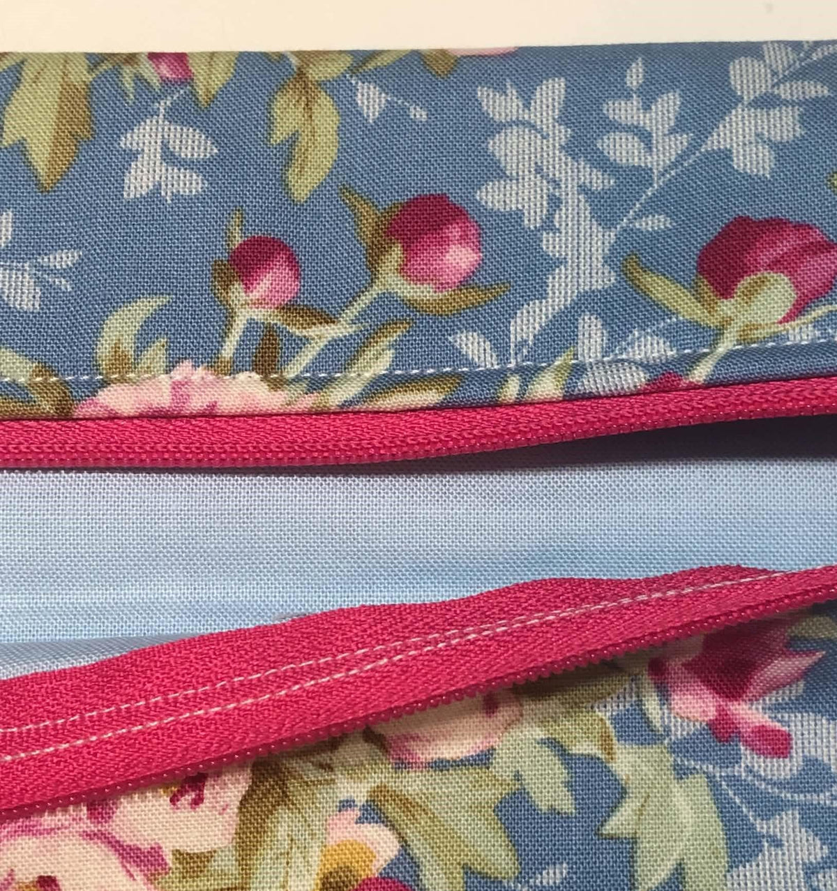 Blue with Pink Roses Floral Project Bag for Cross Stitch and other crafts