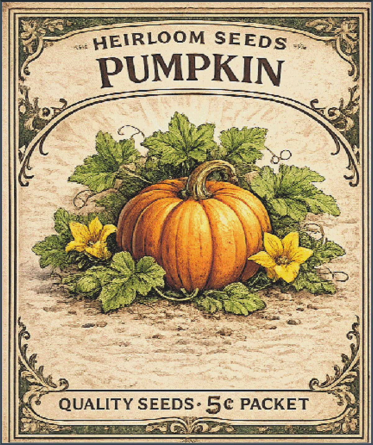 Pumpkin Seed Packet Full Coverage PDF Cross Stitch Chart