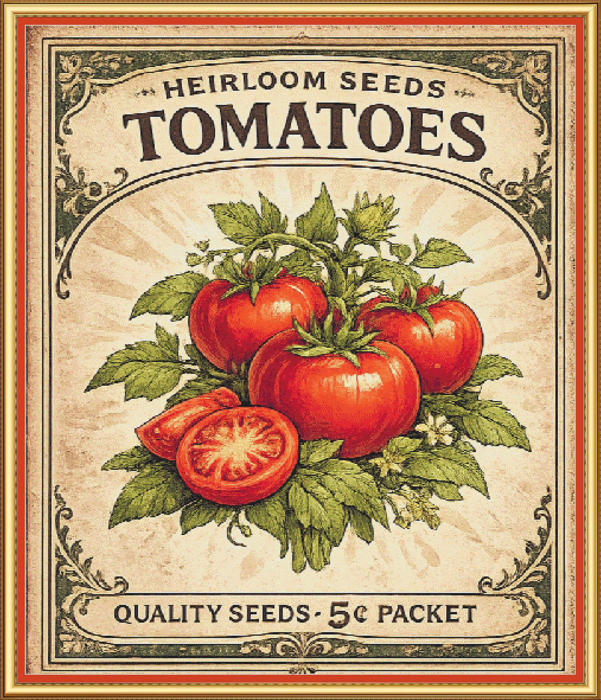 Tomatoes Seed Packet Full Coverage PDF Cross Stitch Chart