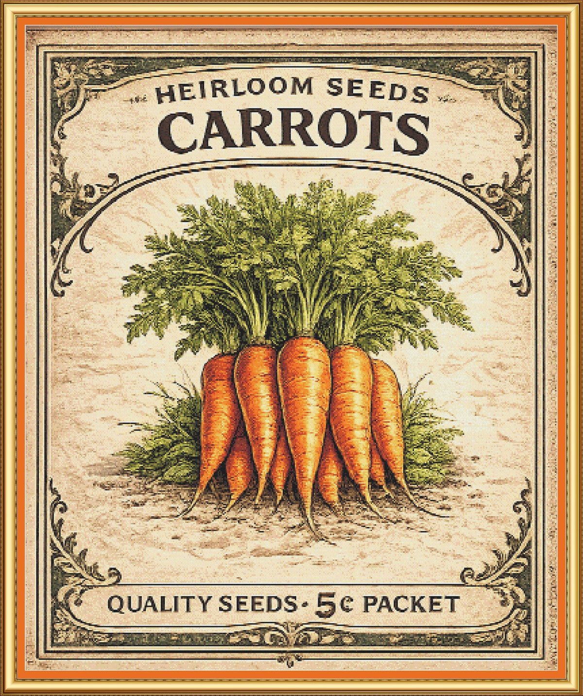 Carrots Seed Packet Full Coverage PDF Cross Stitch Chart