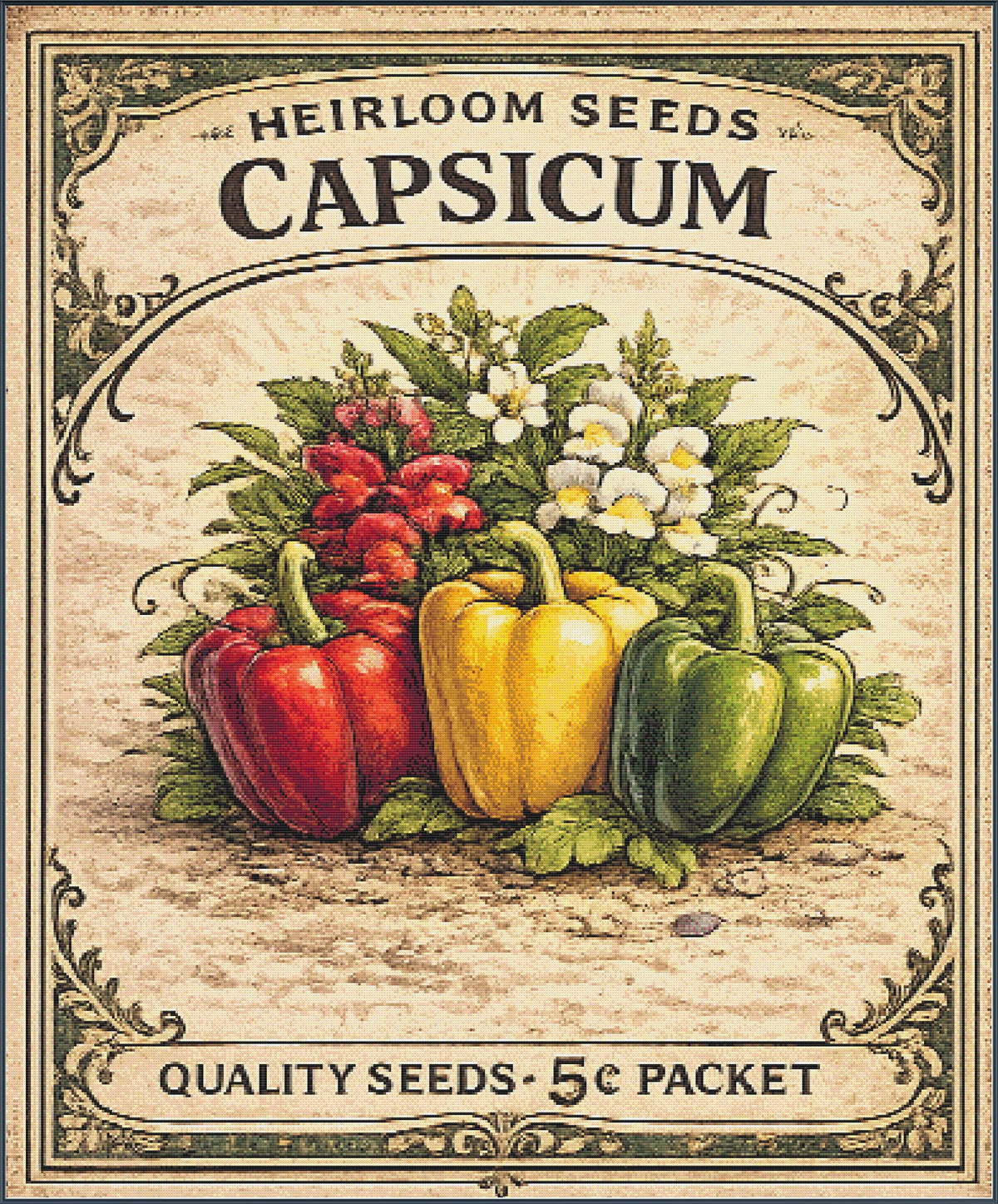 Capsicum Seed Packet Full Coverage PDF Cross Stitch Chart