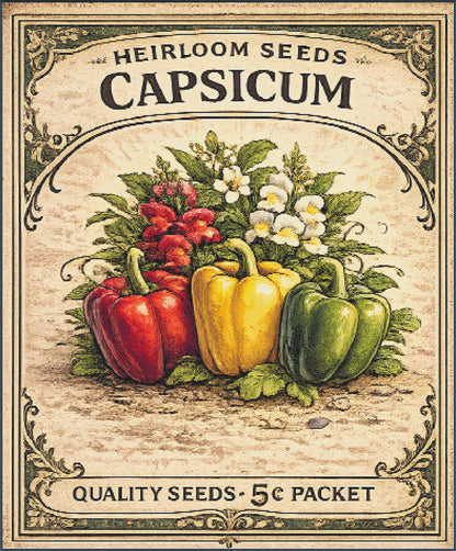 Capsicum Seed Packet Full Coverage PDF Cross Stitch Chart