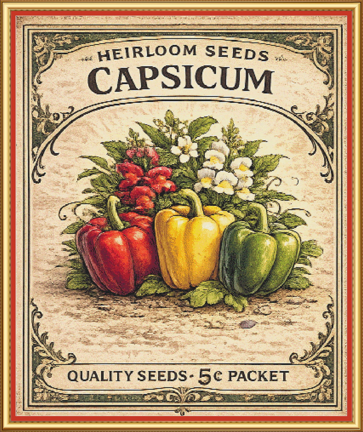 Capsicum Seed Packet Full Coverage PDF Cross Stitch Chart