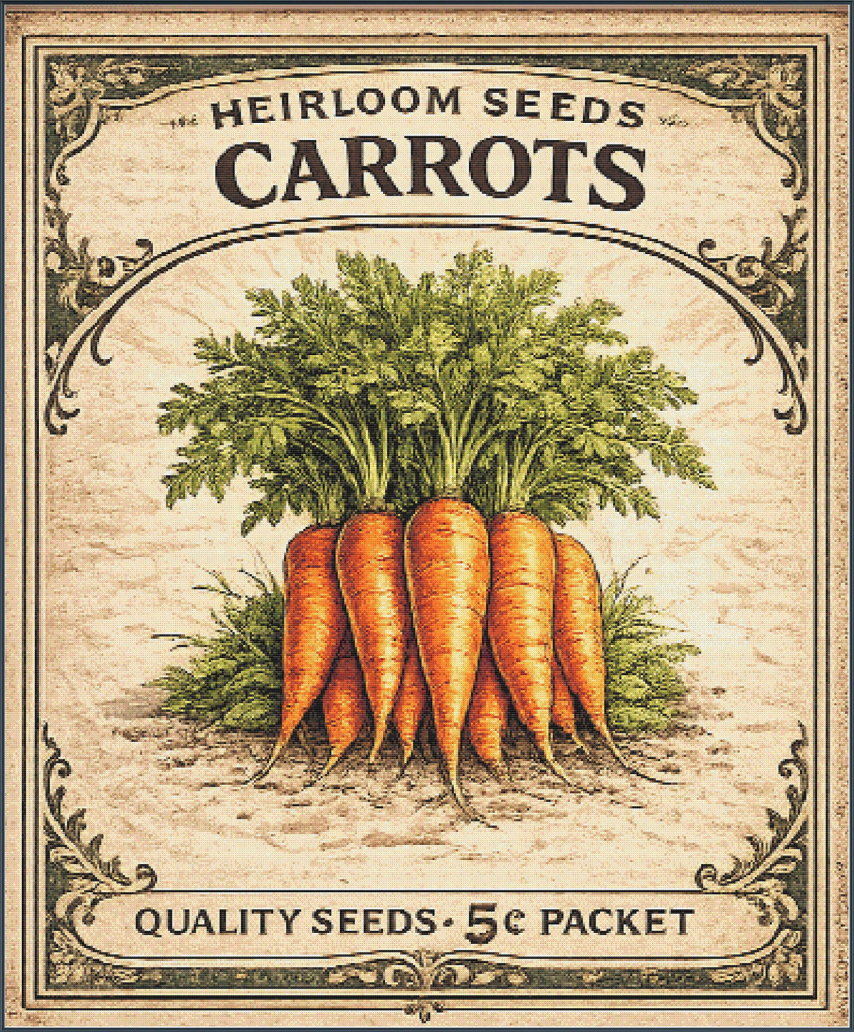 Carrots Seed Packet Full Coverage PDF Cross Stitch Chart