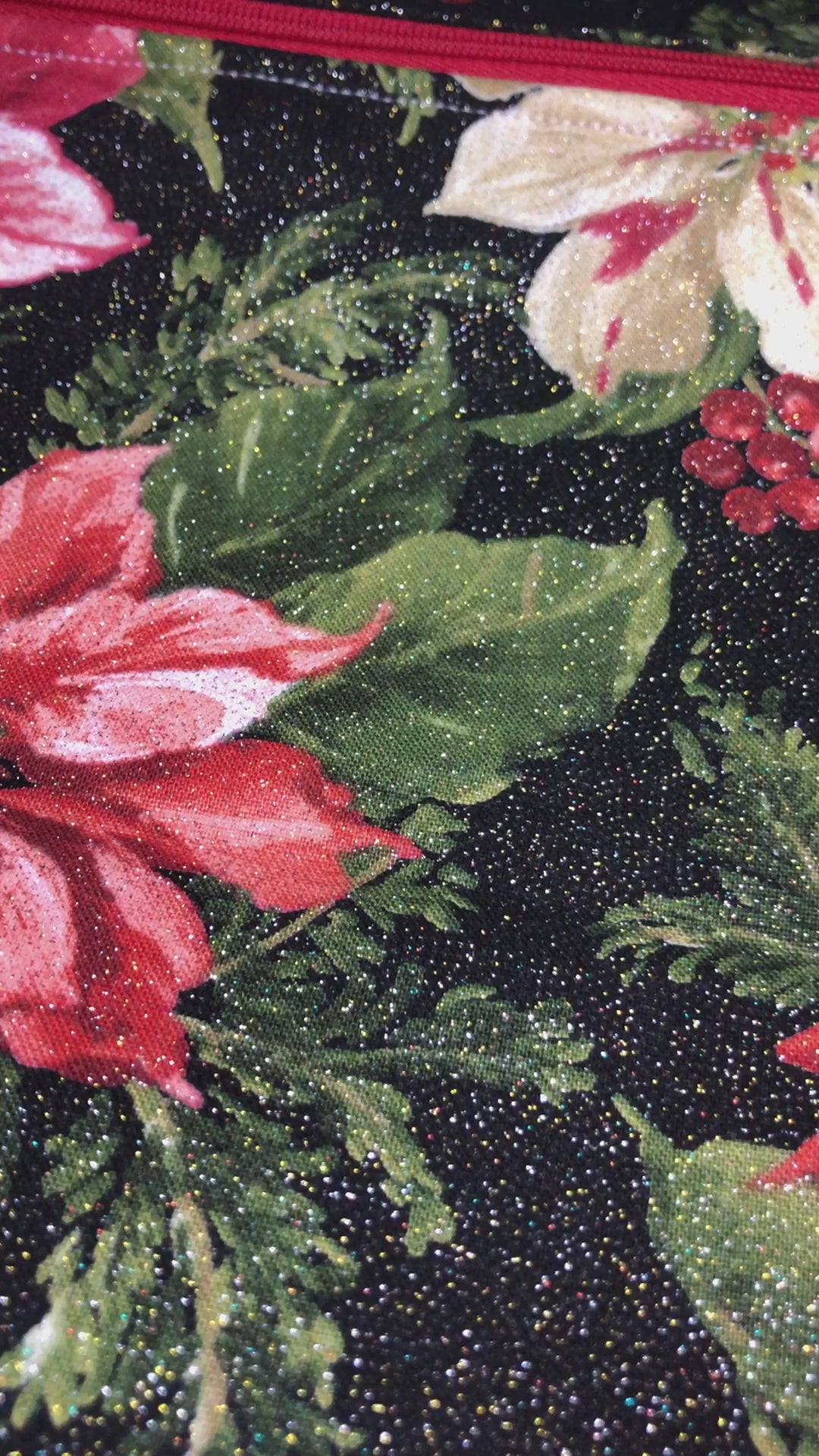 Sparkly Christmas poinsettia project bag for cross stitch